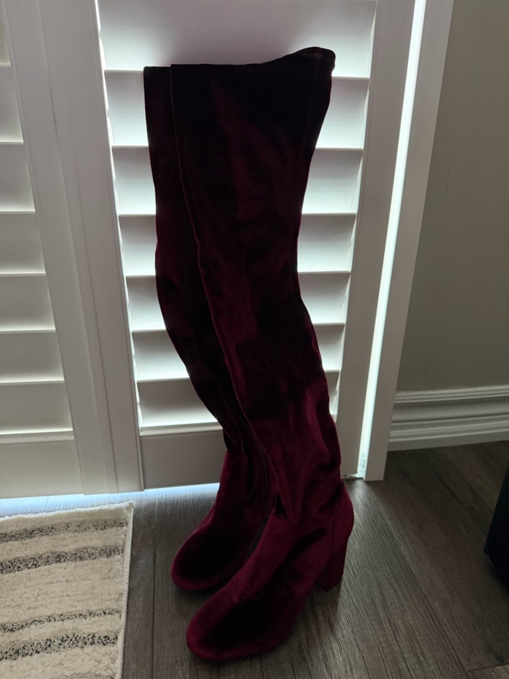 Over-the-Knee Velvet Boots in Burgundy